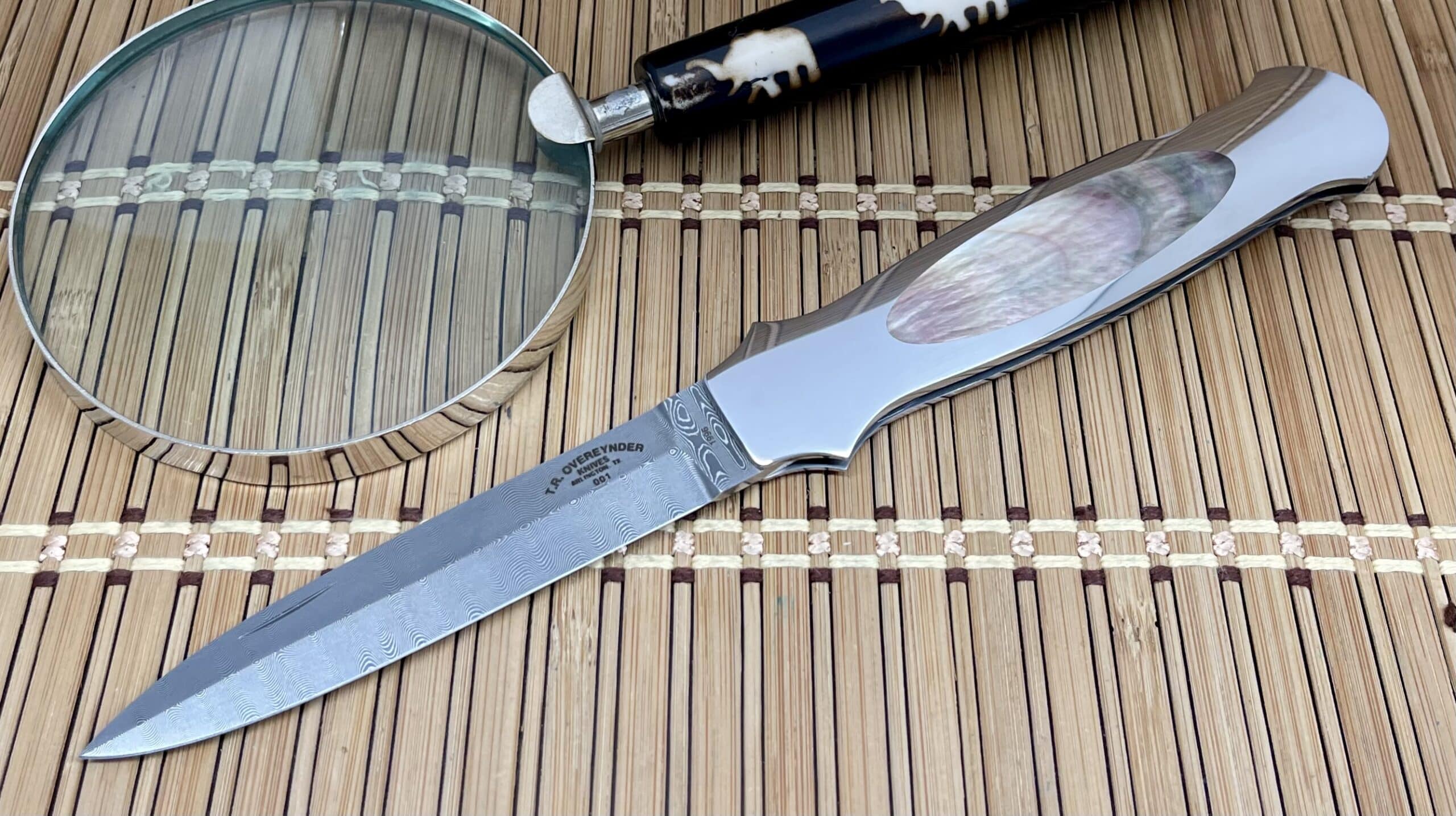 Tommy Overeynder Black Lip Pearl Damascus Interframe Lockback Knife #001 - Image 2