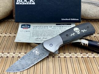 Buck 336 Paul Bos Charcoal Skull Raindrop Damascus Paradigm Knife 1/100