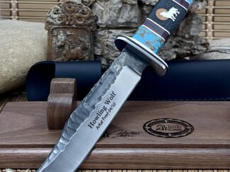 Buck 119 David Yellowhorse Howling Wolf Chip Flint Hunter Knife #04 Artist Proof