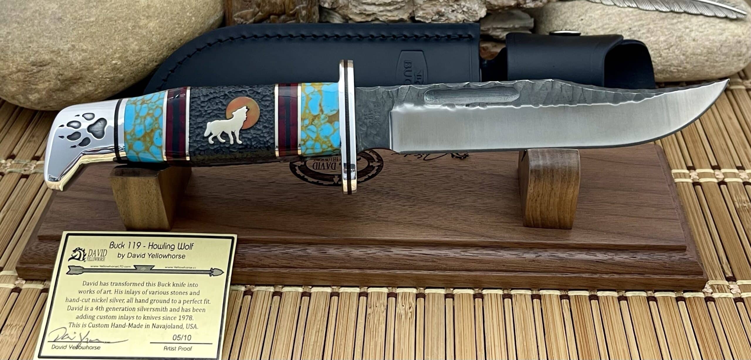 Buck 119 David Yellowhorse Howling Wolf Chip Flint Hunter Knife #05 Artist Proof - Image 5