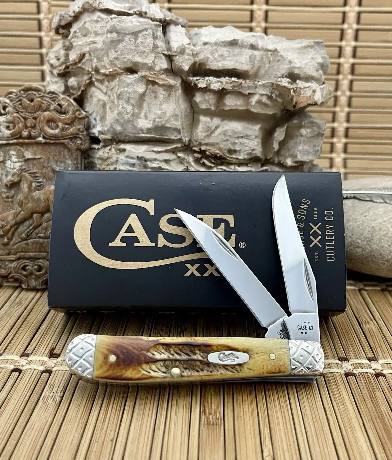 case bone stag wharncliffe mini trapper | Engraved Custom