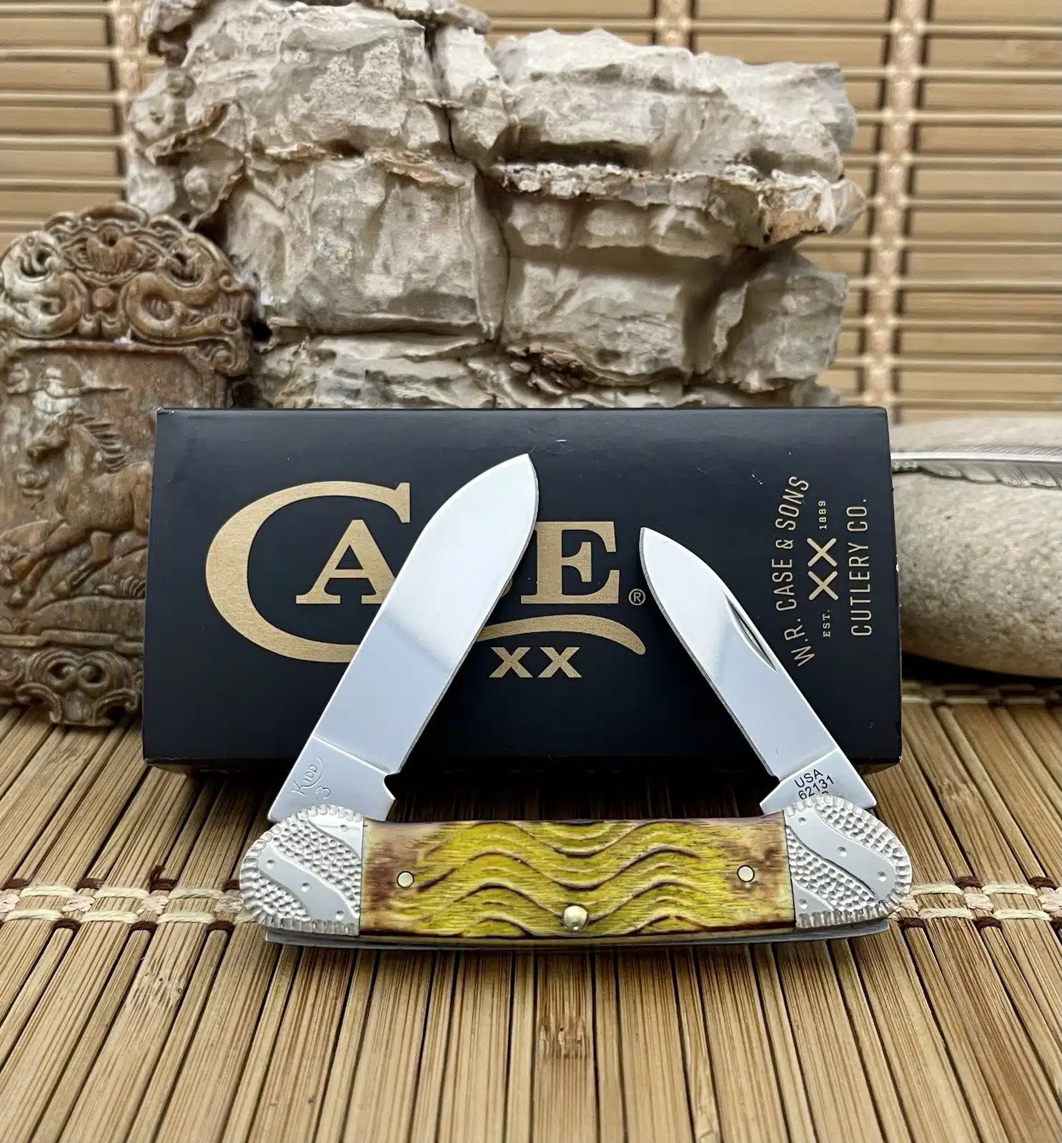 Case XX Custom Hand Fired Platts Yellow Bone Canoe Pocket Knife #03 - Image 2