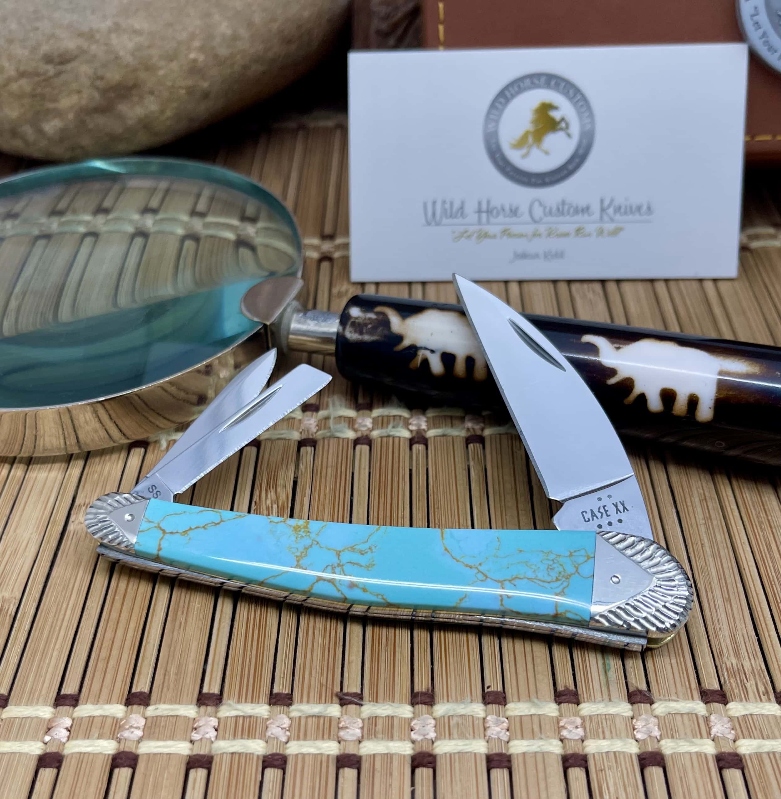 Case XX Wild Horse Custom Multi-Kingman Turquoise Seahorse Whittler Knife #03 - Image 3