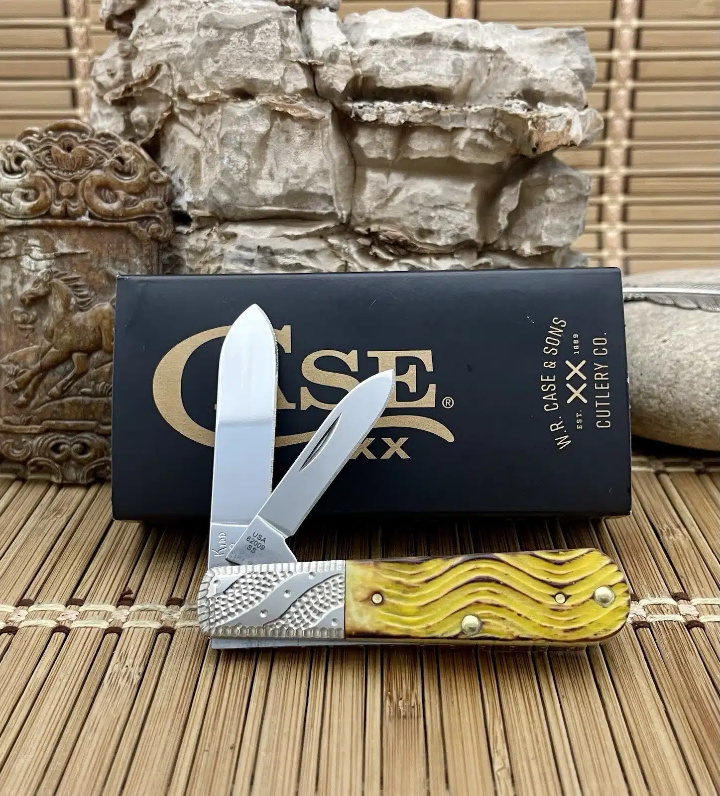 Case XX USA Custom Hand Fired Platts Yellow Bone Barlow Pocket Knife #03 - Image 2