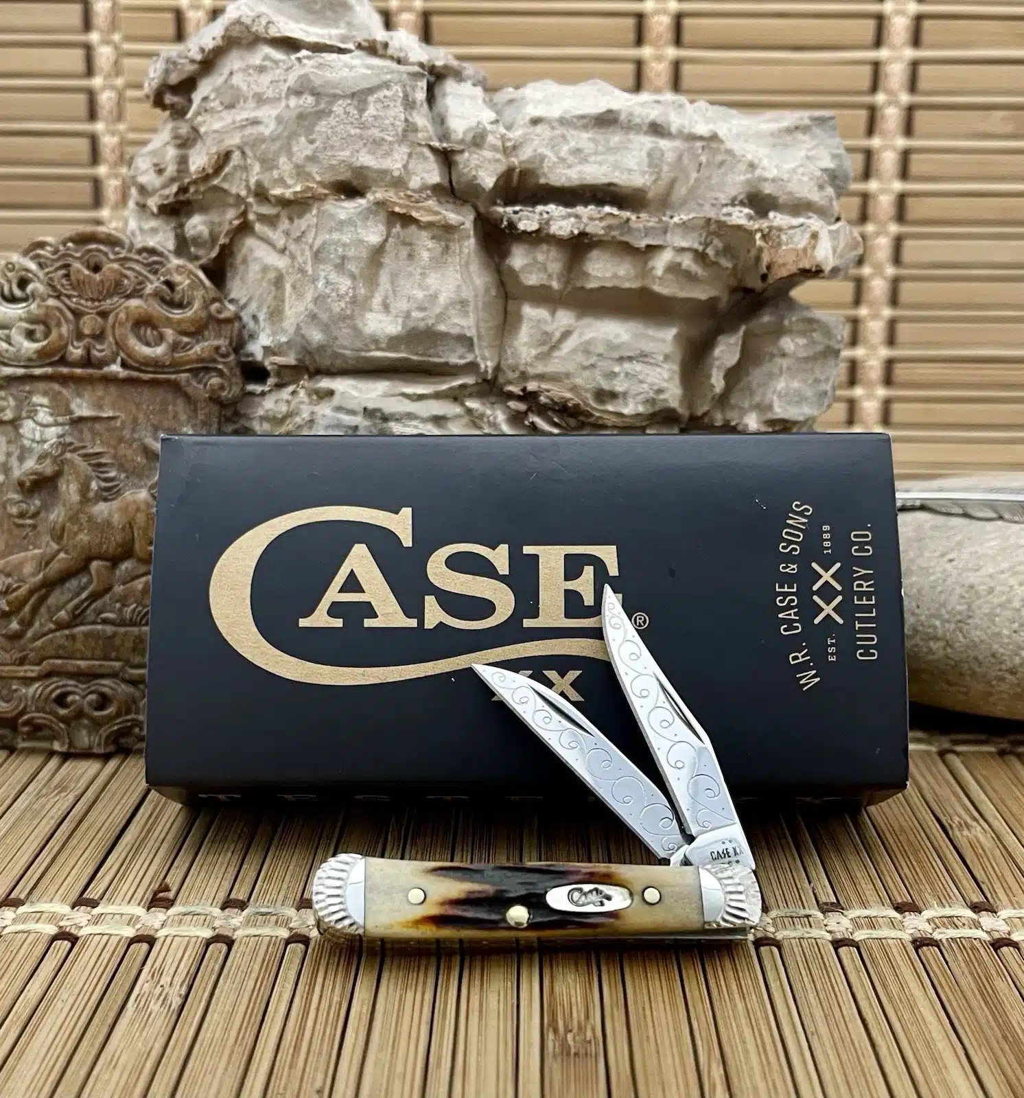 Case XX Custom Red Stag Engraved Tiny Trapper Knife #10 of 50