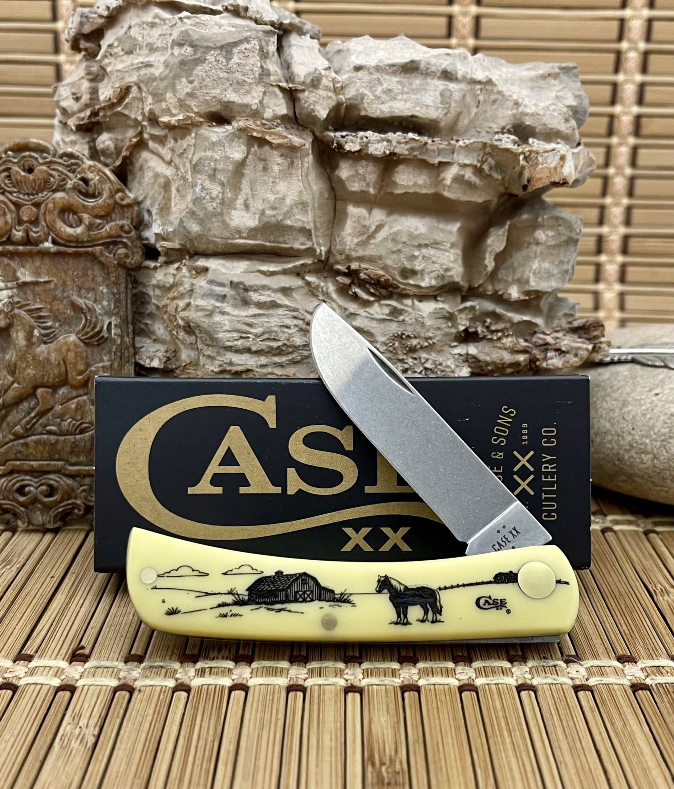 case horse farm scene knife | Yellow Sod Buster Jr. 80032FSH