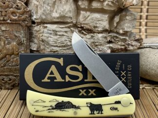 case cow farm scene knife | Yellow Sod Buster Jr. 80032FSC