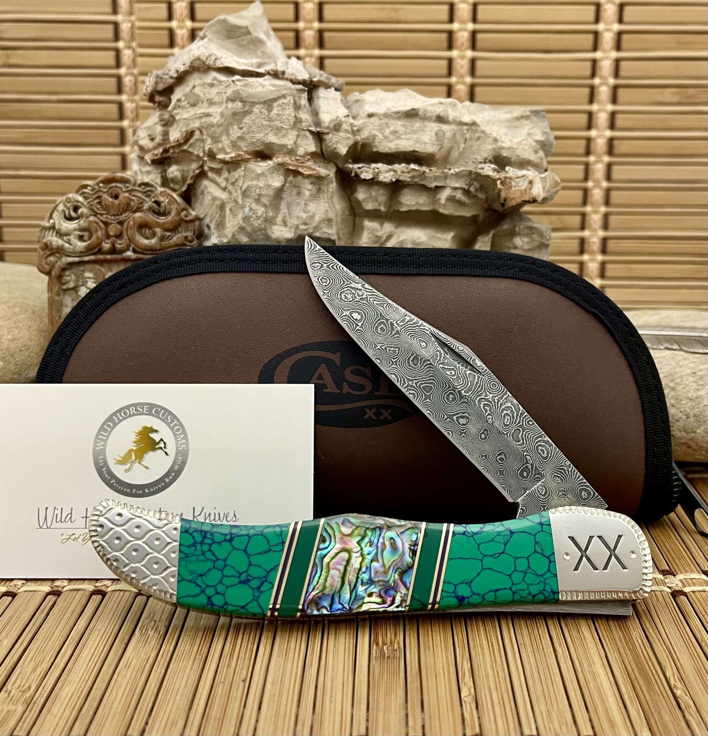 wild horse abalone folding hunter | J. Kidd Damascus #1 of 1