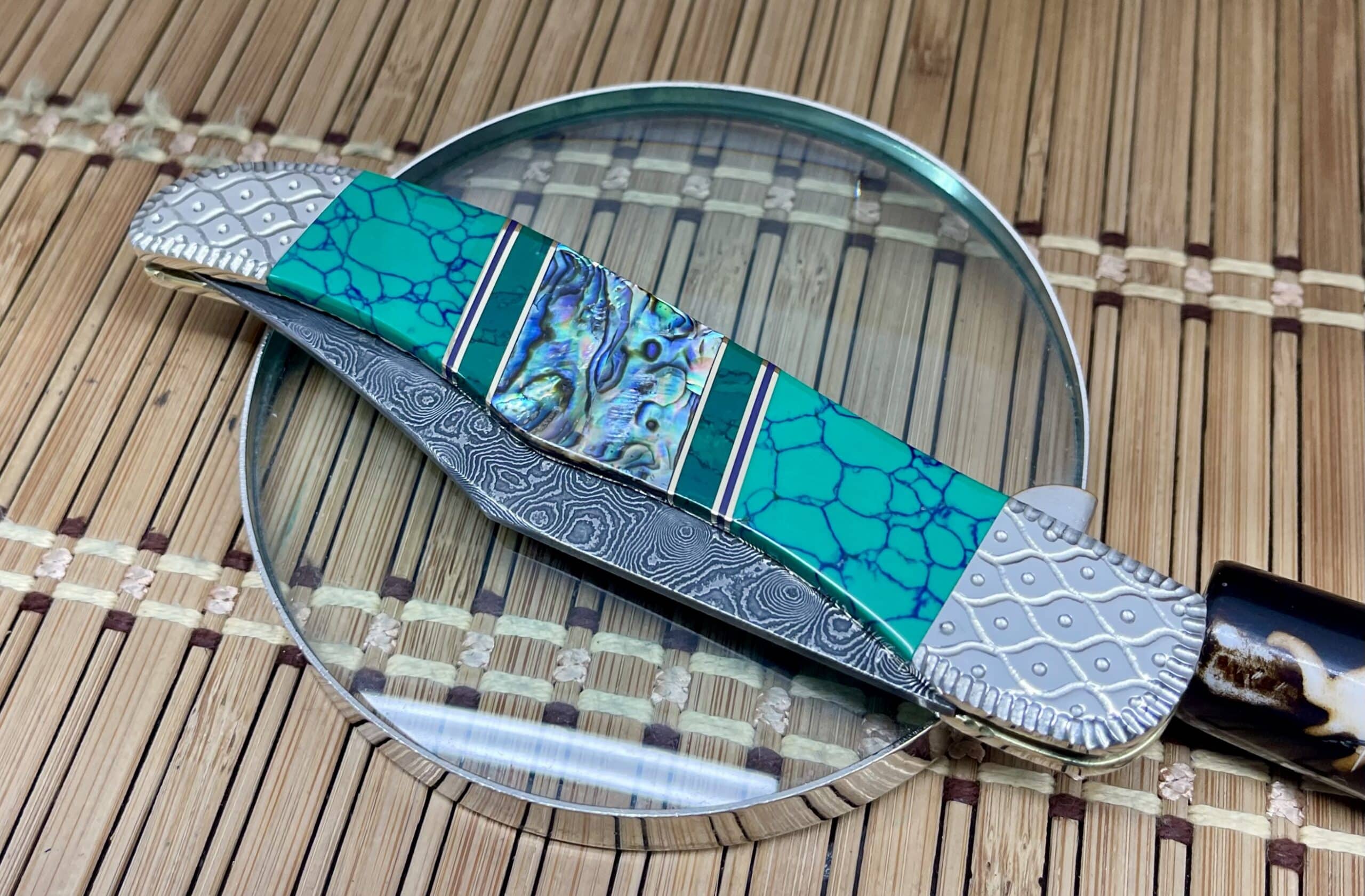 Case XX Wild Horse Custom Abalone, Imperial Jade & Malachite Damascus Folding Hunter Pocket Knife #1 of 1 - Image 5