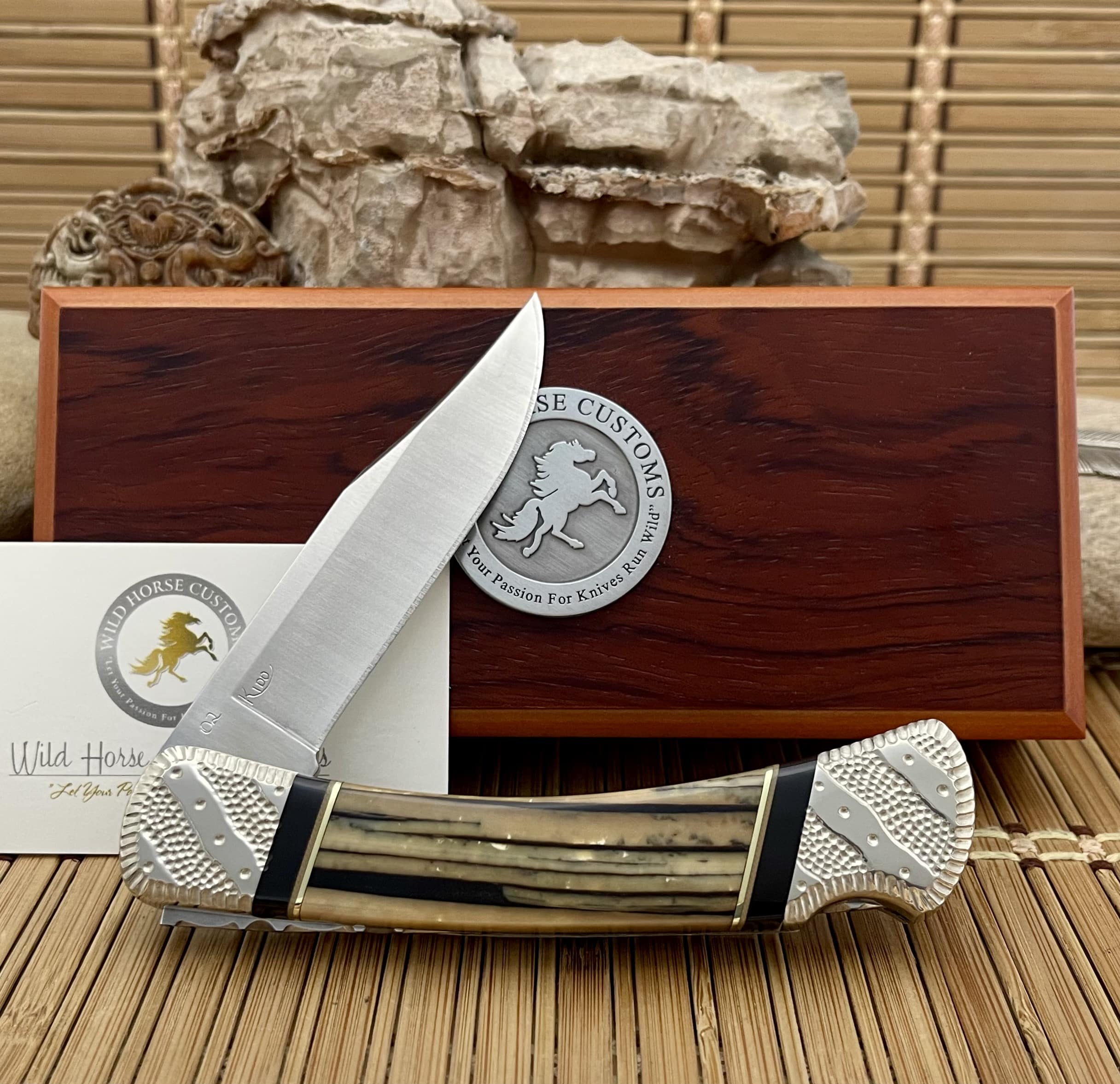 Buck 110 Wild Horse Custom Mammoth Fossil & Black Onyx Folding Hunter Pocket Knife #02 of 25 - Image 5