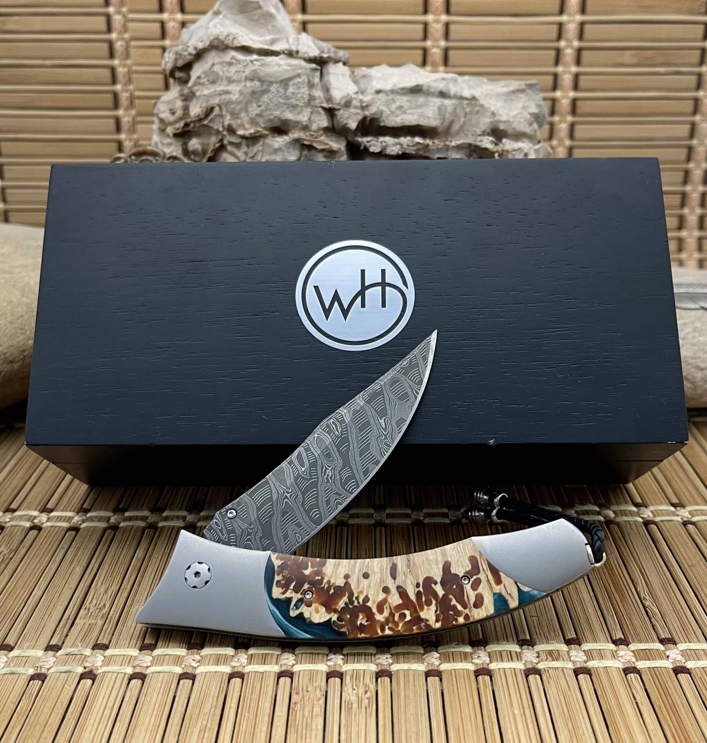 William Henry Hornets Nest Damascus White Topaz B21 Contour One of a Kind Knife - Image 2