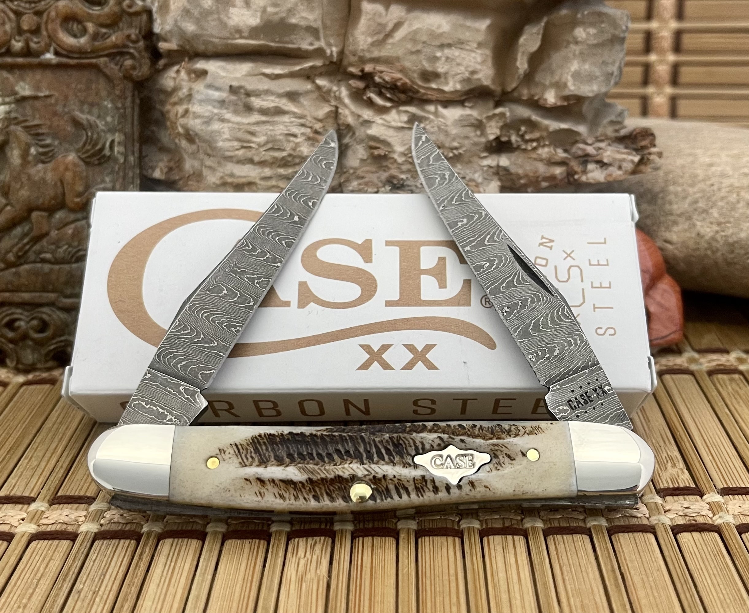 Case XX USA 2023 Vintage Bone Damascus 77463 Muskrat Pocket Knife ...