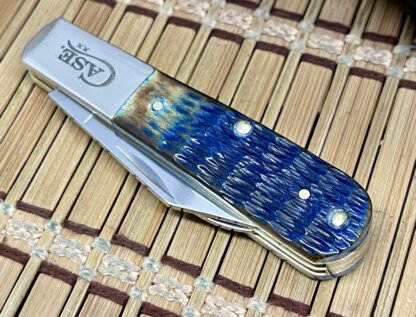 Case XX USA Hand-Fired Jigged Navy BLUE Bone Barlow Pocket Knife - Image 2