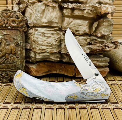 Tommy Overeynder Custom Mother of Pearl 24KT Jim Blair Engraved Interframe Lockback Knife