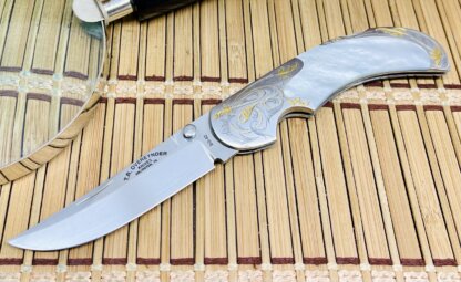 Tommy Overeynder Custom Mother of Pearl 24KT Jim Blair Engraved Interframe Lockback Knife - Image 2