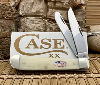 Case XX USA Natural Bone 14090 Stars & Stripes Carbon Trapper Pocket Knife