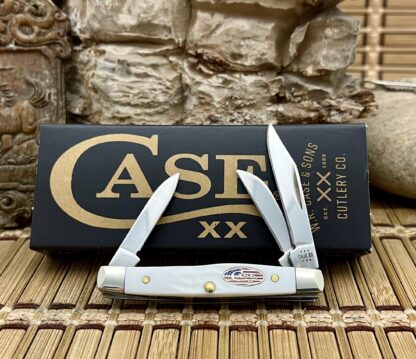 Case XX USA 2024 Rough White 14106 Stars & Stripes Small Stockman Knife