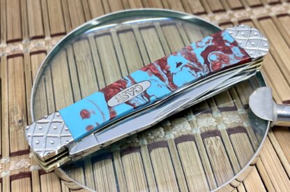 Case XX USA Custom Cranberry Turquoise Engraved Trapper Pocket Knife - Image 2