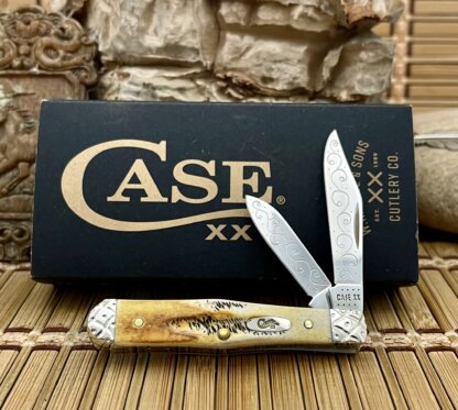 Case XX USA Custom 6.5 BONE STAG Engraved Swell Center Jack Knife #12