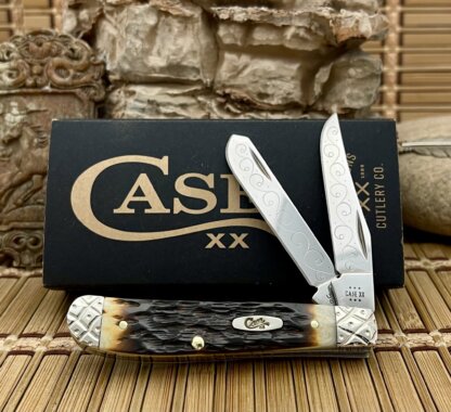 Case XX Amazing Custom Hand-Fired Peachseed AMBER Bone Mini Trapper Knife #44