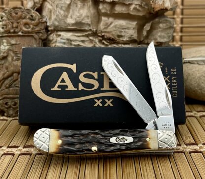 Case XX Amazing Custom Hand-Fired Peachseed AMBER Bone Mini Trapper Knife #45