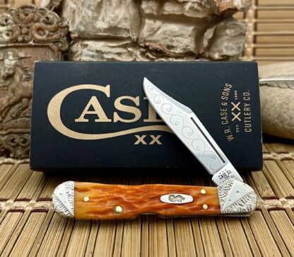 Case XX USA Custom Persimmon Bone Engraved Mini Copperlock Knife #2