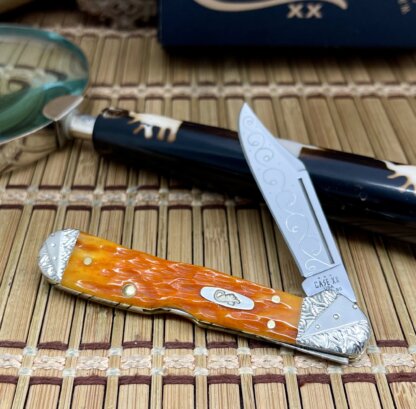 Case XX USA Custom Persimmon Bone Engraved Mini Copperlock Knife #2 - Image 2