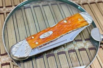 Case XX USA Custom Persimmon Bone Engraved Mini Copperlock Knife #2 - Image 3