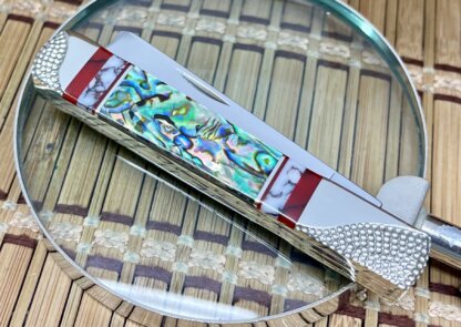 Case XX Wild Horse Custom Abalone & Bloody Jasper Razor Barlow Knife #02 - Image 3