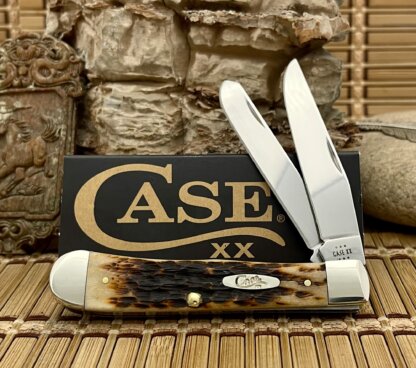 Case XX USA Peachseed Amber Bone 6540 Stainless Trapper Pocket Knife w/ Clip - Image 2