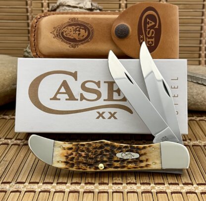 Case XX USA Peachseed Amber Bone Carbon 30093 Folding Hunter Knife w/Sheath