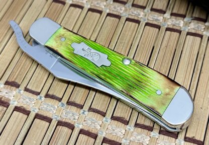 Case XX USA 2024 Hand-Fired Lime Green Barnboard Bone Russlock Knife - Image 2