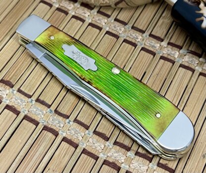 Case XX USA 2024 Hand-Fired Lime Green Barnboard Bone Trapper Knife - Image 2