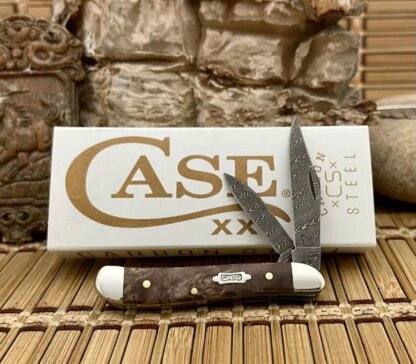 Case XX USA 2024 Natural Maple Burl 15094 Ladder Damascus Peanut Pocket Knife