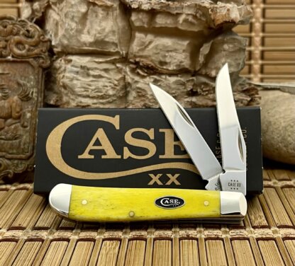 Case XX USA Smooth Yellow Bone Black Oval 20031 Mini Trapper Knife