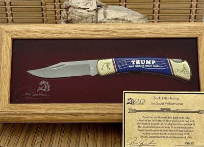 Buck 110 David Yellowhorse Lapis & Coral TRUMP / MAGA Folding Hunter Knife