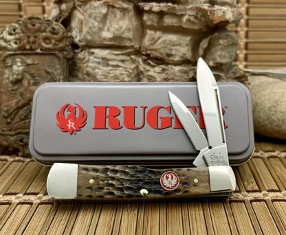 Case XX USA 2004 New Black Bone Ruger Large Gunstock Knife in Tin