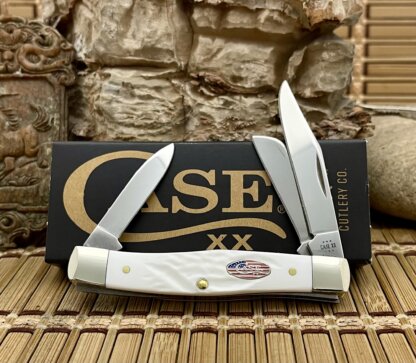 Case XX USA 2024 Rough White 14102 Stars & Stripes Medium Stockman Knife