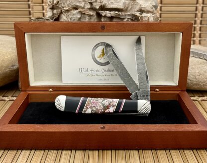 Case XX Wild Horse Custom Pink Jasper W/Pyrite Damascus Mini Trapper Knife #1 - Image 3