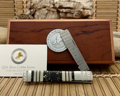 Case XX Wild Horse Custom Gold Vein Black Onyx Damascus Razor Barlow Knife #1