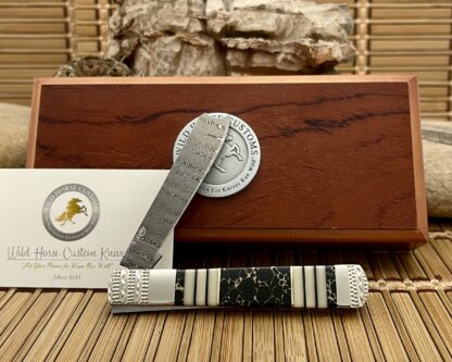 Case XX Wild Horse Custom Gold Vein Black Onyx Damascus Razor Barlow Knife #1 - Image 4