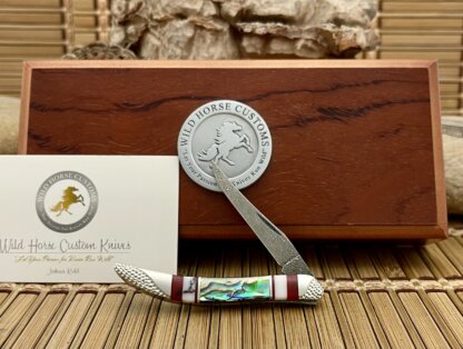 Case XX Wild Horse Custom Abalone & Bloody Jasper Damascus Toothpick Knife #1