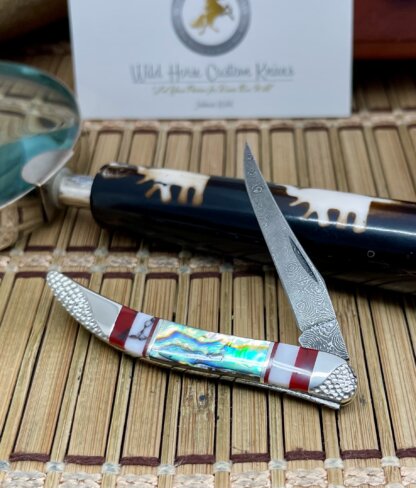 Case XX Wild Horse Custom Abalone & Bloody Jasper Damascus Toothpick Knife #1 - Image 2