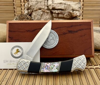 Buck 110 USA Wild Horse Custom Paua Abalone & Onyx Lockback Hunter Knife #01 - Image 5