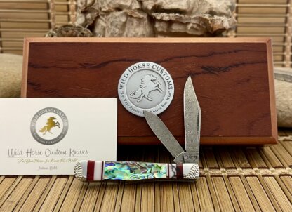 Case XX Wild Horse Custom Abalone & Jasper Damascus Swell Center Jack Knife #1