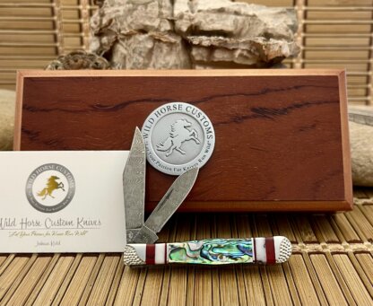 Case XX Wild Horse Custom Abalone & Jasper Damascus Swell Center Jack Knife #1 - Image 4