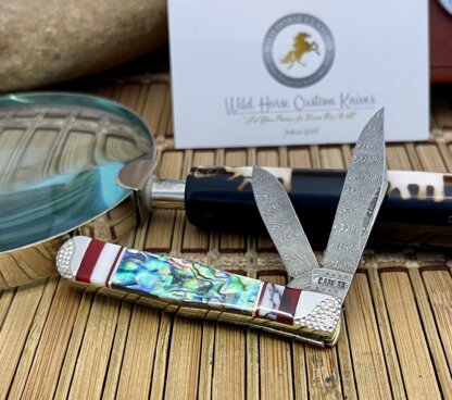 Case XX Wild Horse Custom Abalone & Jasper Damascus Swell Center Jack Knife #1 - Image 2