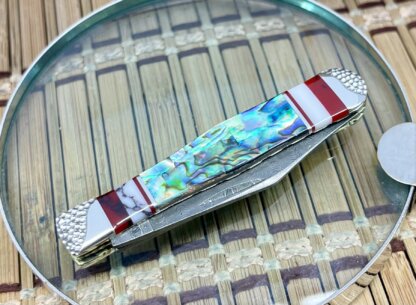 Case XX Wild Horse Custom Abalone & Jasper Damascus Swell Center Jack Knife #1 - Image 3