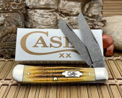 Case XX USA 2023 Burnt Goldenrod Bone Raindrop Damascus Trapper Pocket Knife