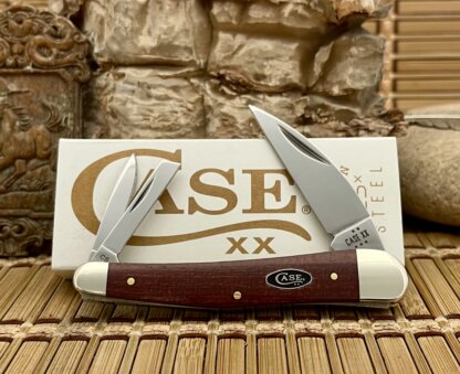 Case XX USA 2025 Dark Red Burlap Micarta 12276 Carbon Seahorse Whittler Knife